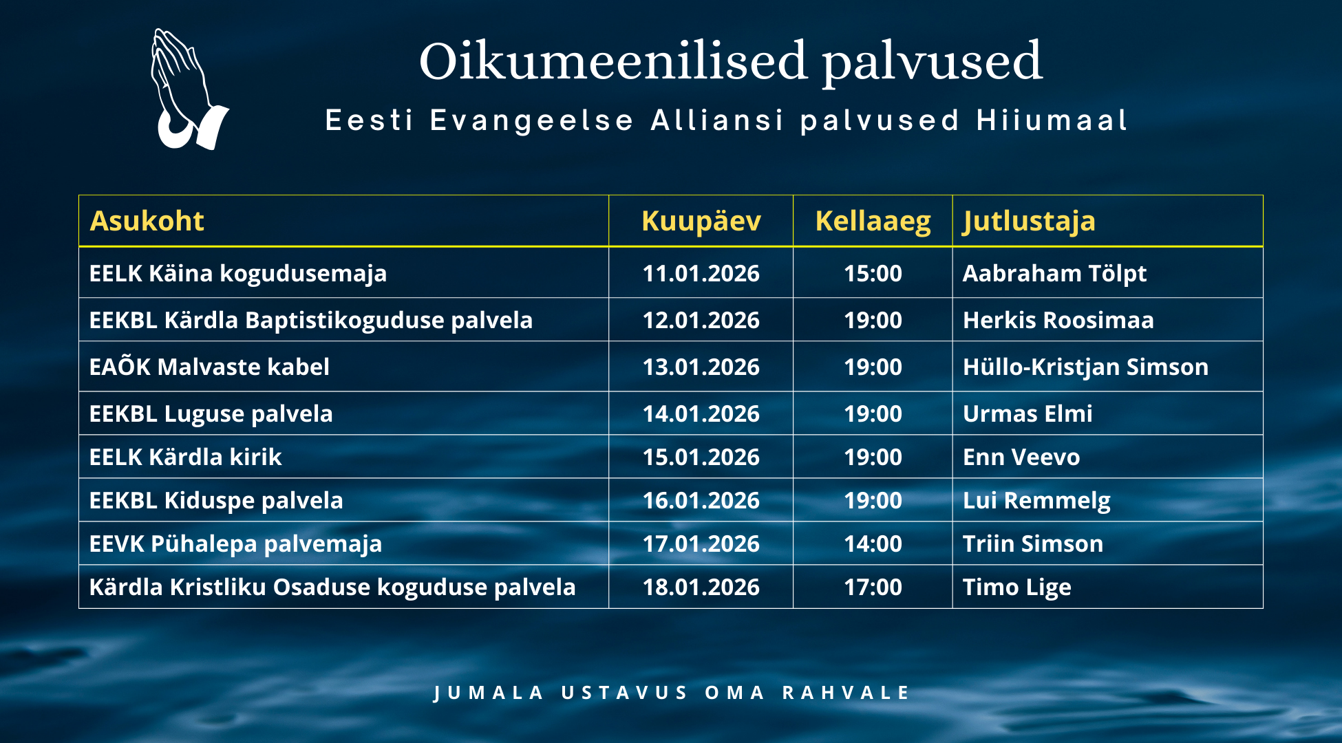 Alliansspalvenädala kava Hiiumaal 2026